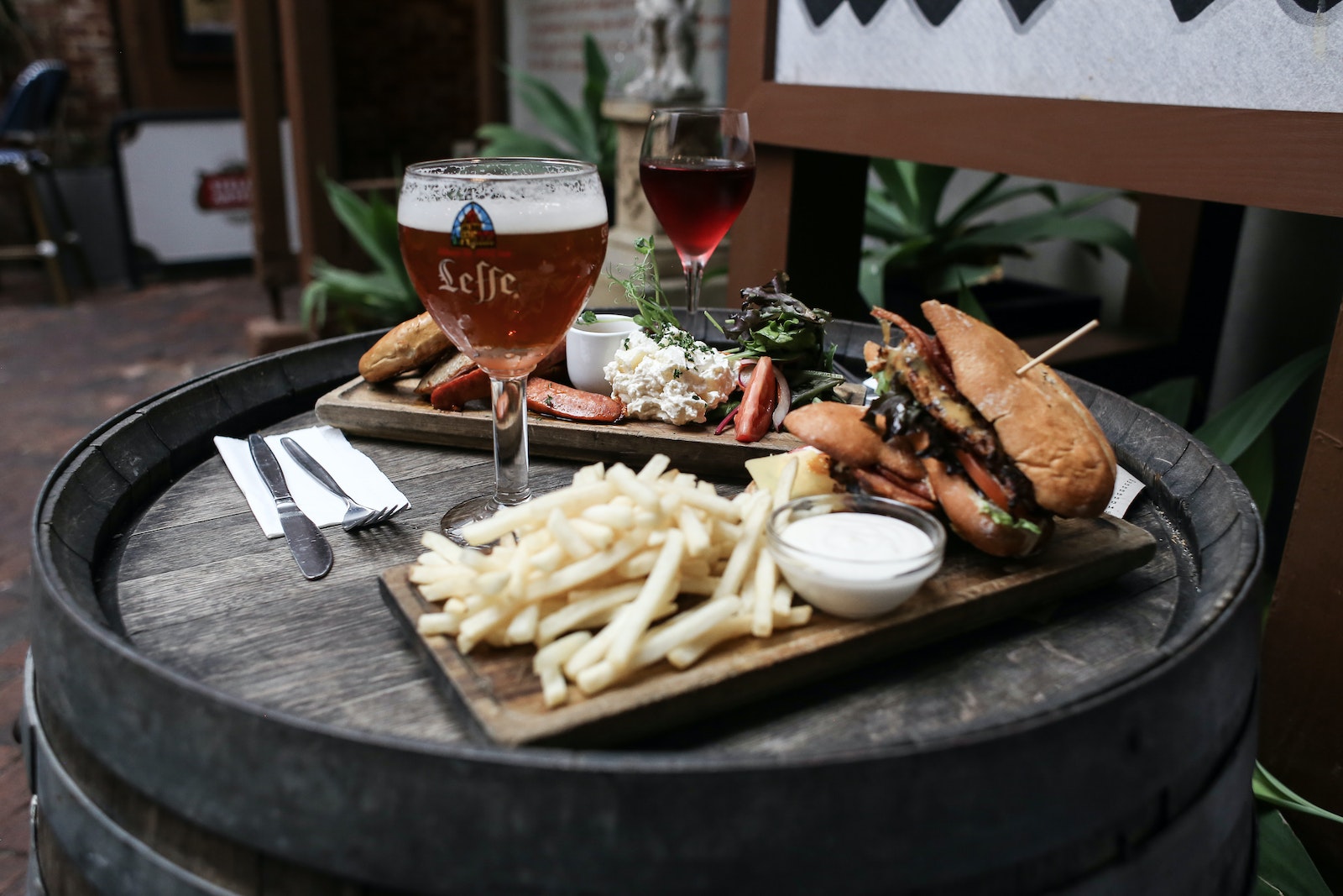 Close Up of Meal and Drinks on Table